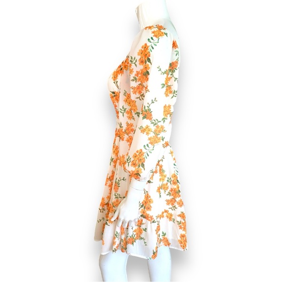 EXLURA OFF SHOULDER FLORAL LANTERN SLEEVE MINI DRESS. WOMEN’S SIZE MEDIU… - Picture 5 of 12